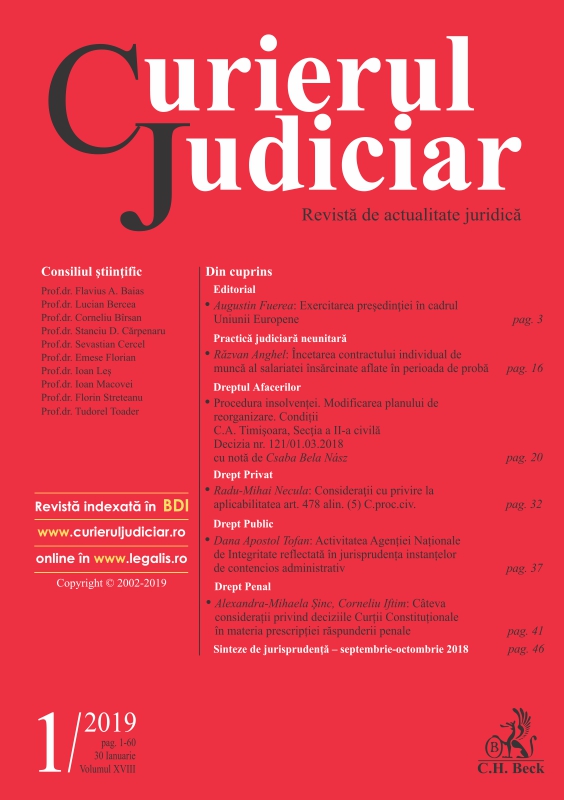 Sinteze de jurisprudenţă – Curtea Constituţională a României – Septembrie-Octombrie 2018