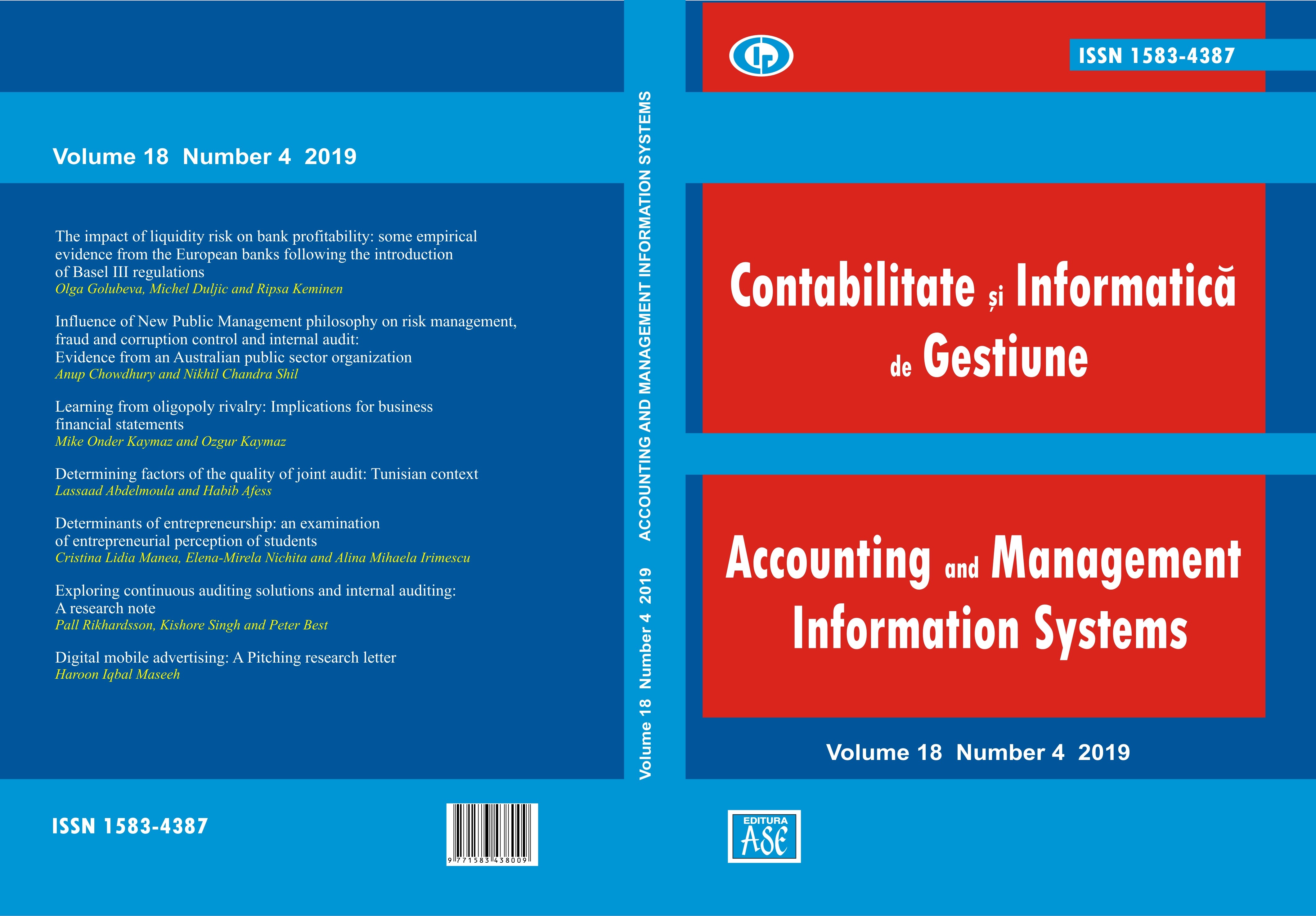 Influence of New Public Management Philosophy on Risk Management, Fraud 
and Corruption Control and Internal Audit: Evidence from an Australian Public Sector Organization Cover Image