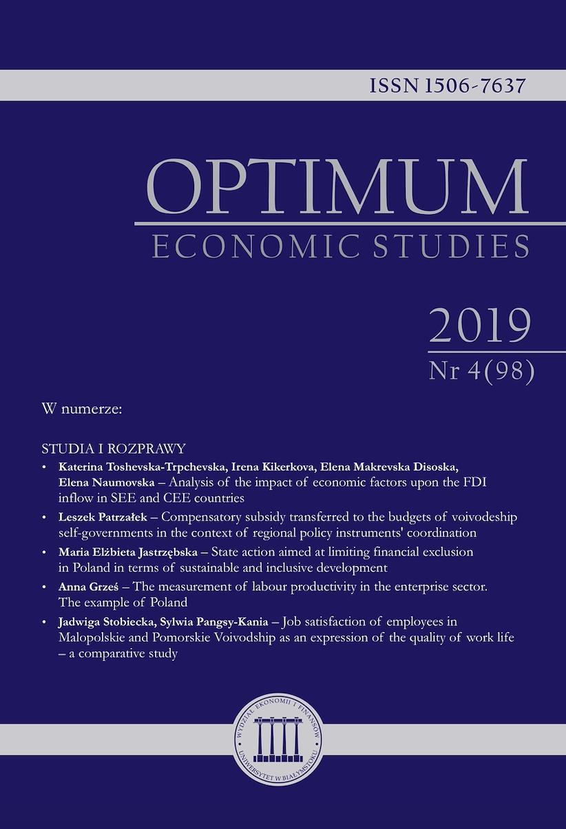 Job satisfaction of employees in Malopolskie and Pomorskie Voivodship as an expression of the quality of work life – a comparative study Cover Image