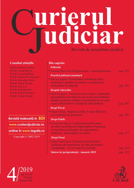 Non-unitary judicial practice. Possibility of criticizing by apeal the amount of the legal procedure costs determined by the court Cover Image