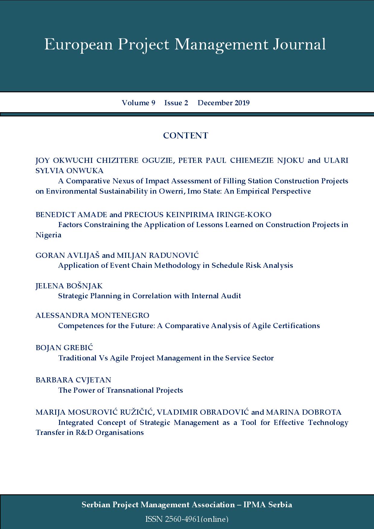APPLICATION OF EVENT CHAIN METHODOLOGY IN SCHEDULE RISK ANALYSIS Cover Image