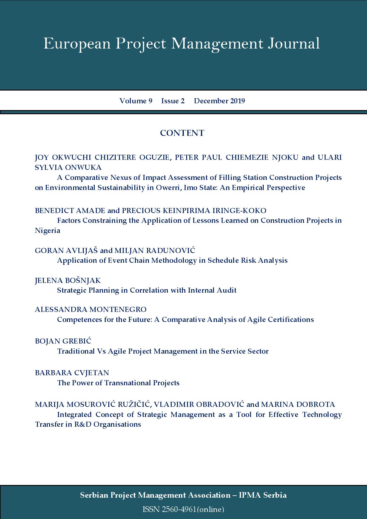 FACTORS CONSTRAINING THE APPLICATION OF LESSONS LEARNED ON CONSTRUCTION PROJECTS IN NIGERIA Cover Image