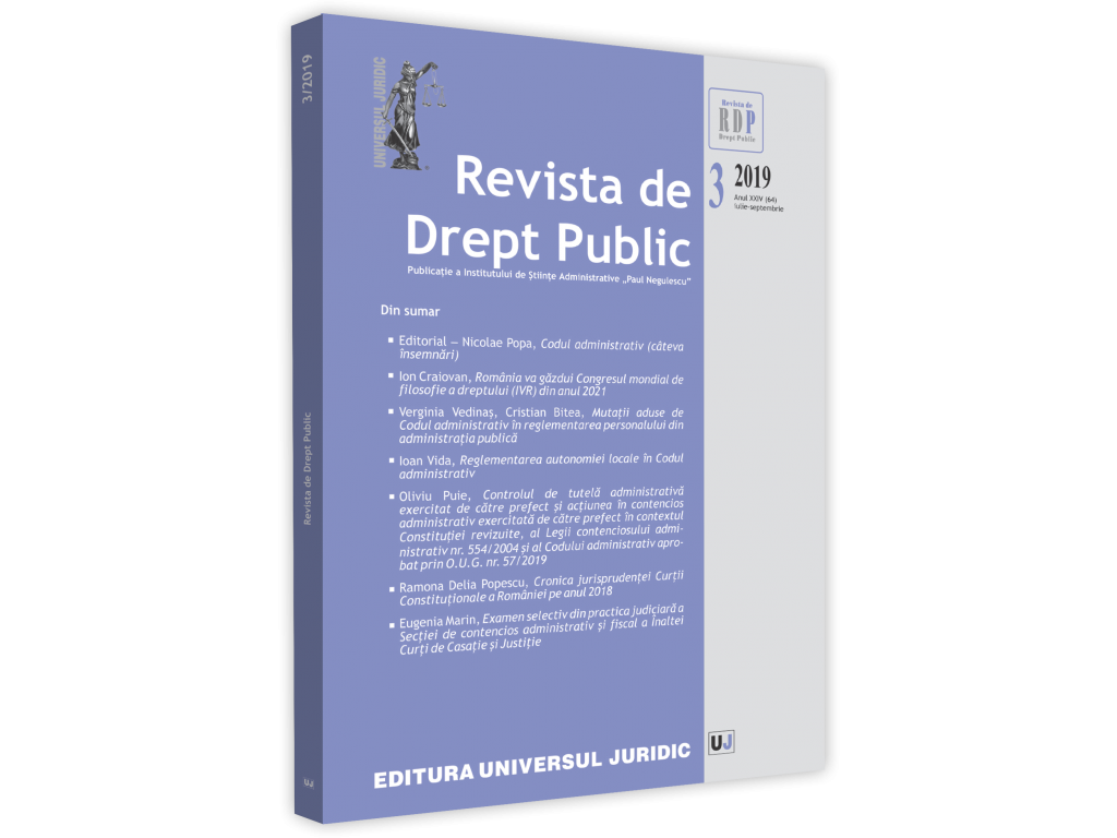 Control on administrative custody exercised by a prefect and the administrative litigation brought by the prefect in the context of the revised Constitution, of the Administrative Law no. 554/2004 and of the Administrative Code approved by the G.E.O. Cover Image