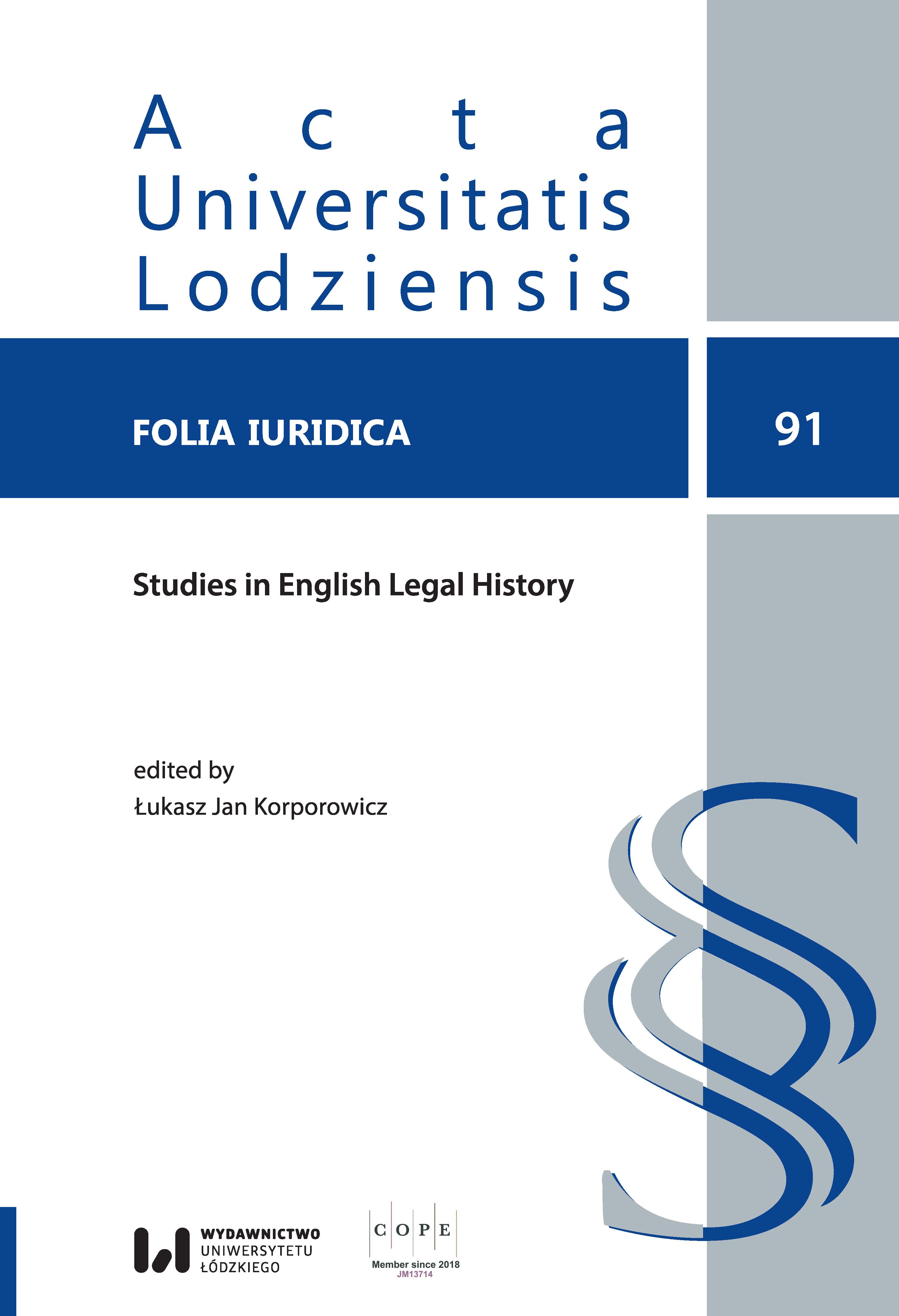 Studies in English legal history. An introduction