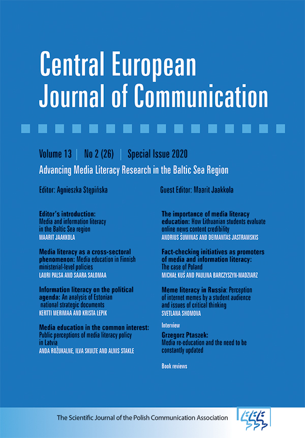 Media education in the common interest: Public perceptions of media literacy policy in Latvia Cover Image