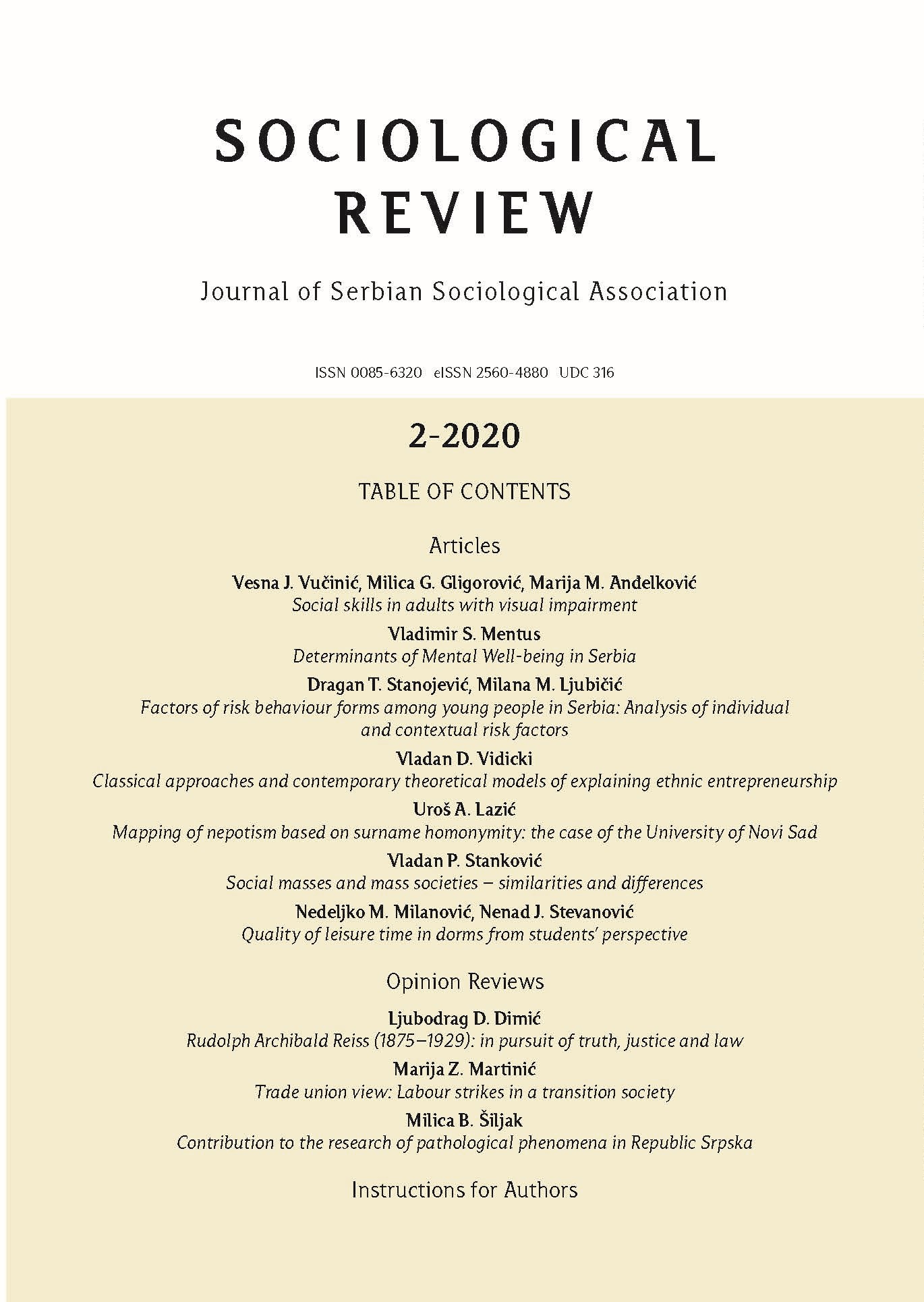 Factors of risk behaviour forms among young people in Serbia: Analysis of individual and contextual risk factors Cover Image