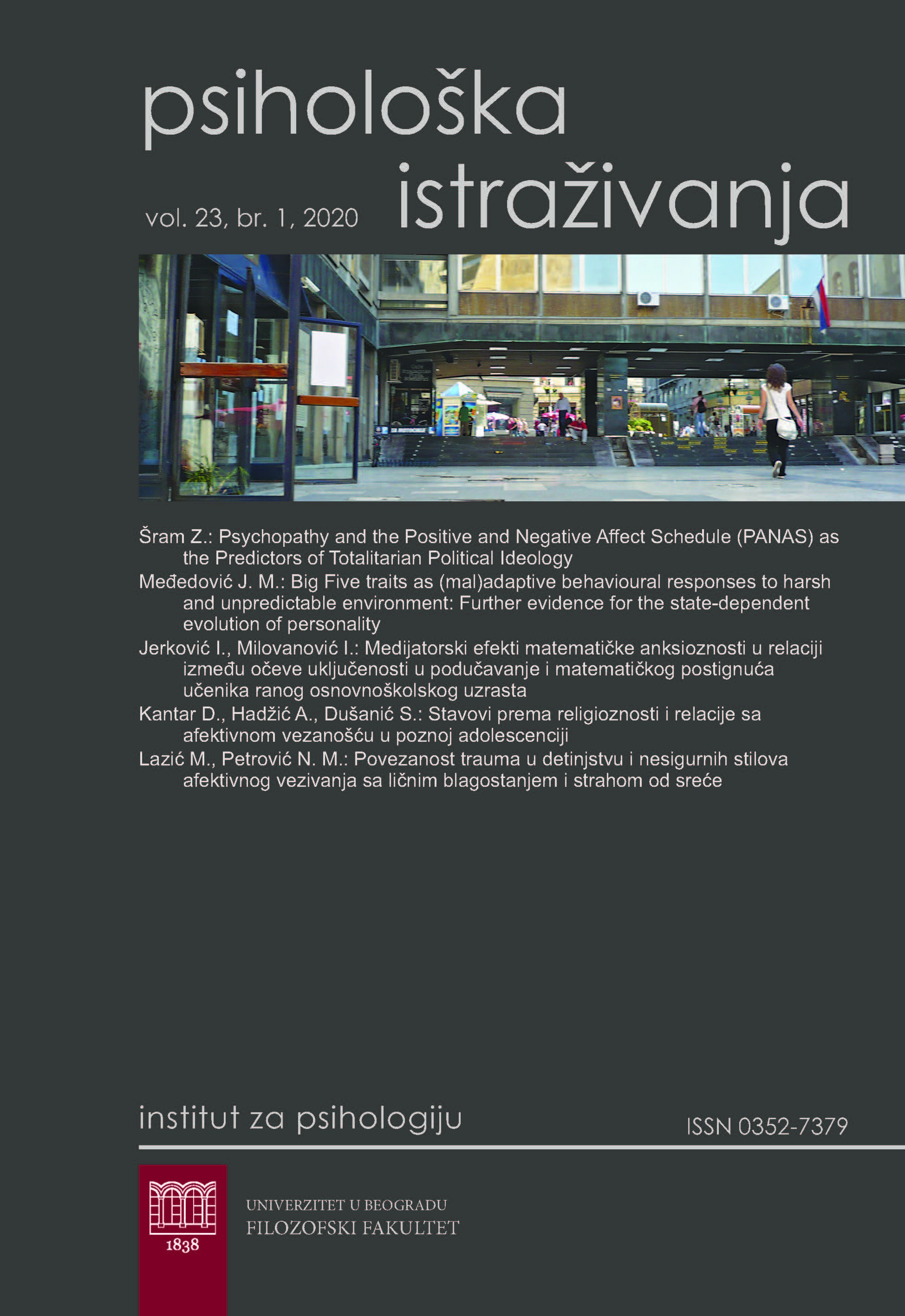 The relationship between childhood traumas and insecure attachment
styles and the fear of happiness and subjective well-being Cover Image