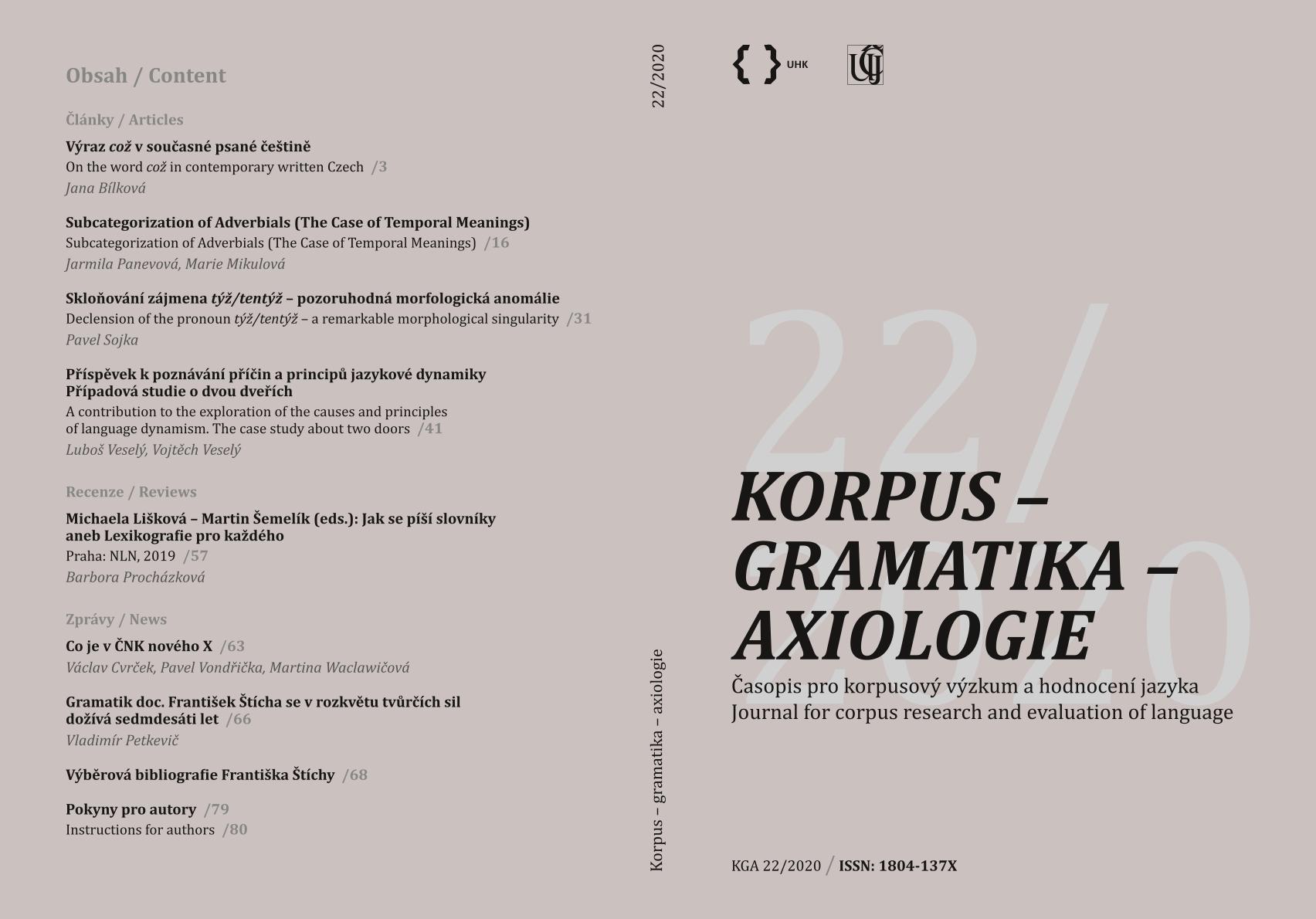 Declension of the pronoun týž/tentýž – a remarkable morphological singularity Cover Image