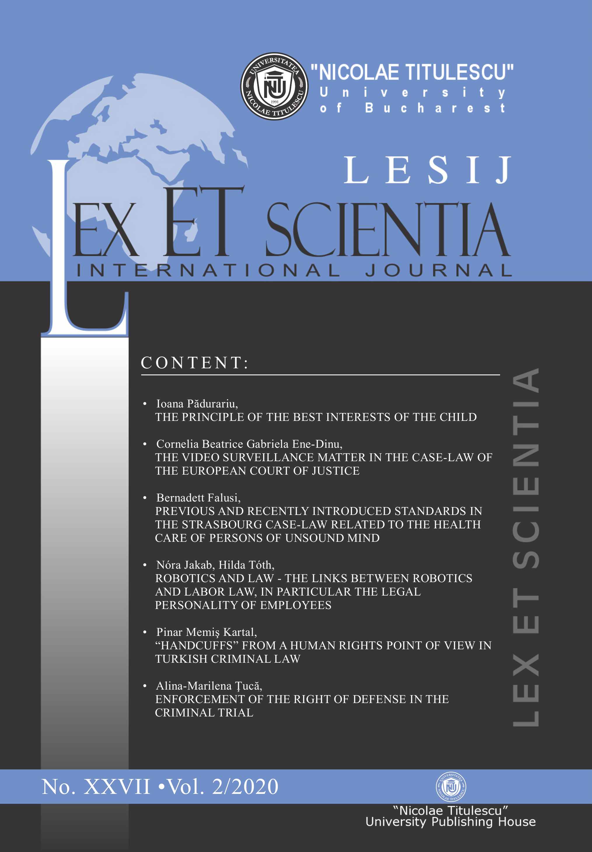 ROBOTICS AND LAW - THE LINKS BETWEEN ROBOTICS AND LABOR LAW, IN PARTICULAR THE LEGAL PERSONALITY OF EMPLOYEES I Cover Image