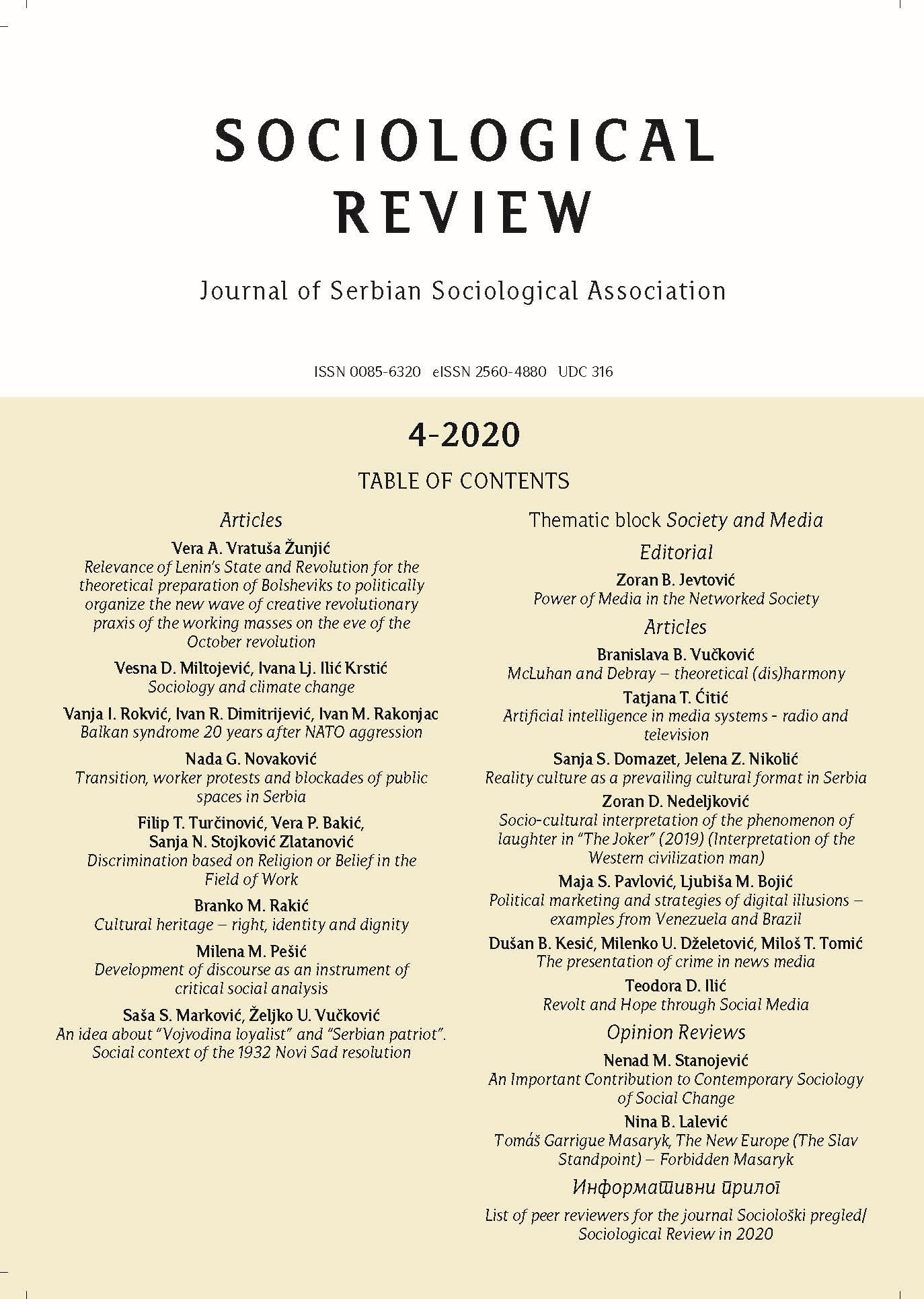 List of peer reviewers for the journal Sociološki pregled/ Sociological Review in 2020 Cover Image