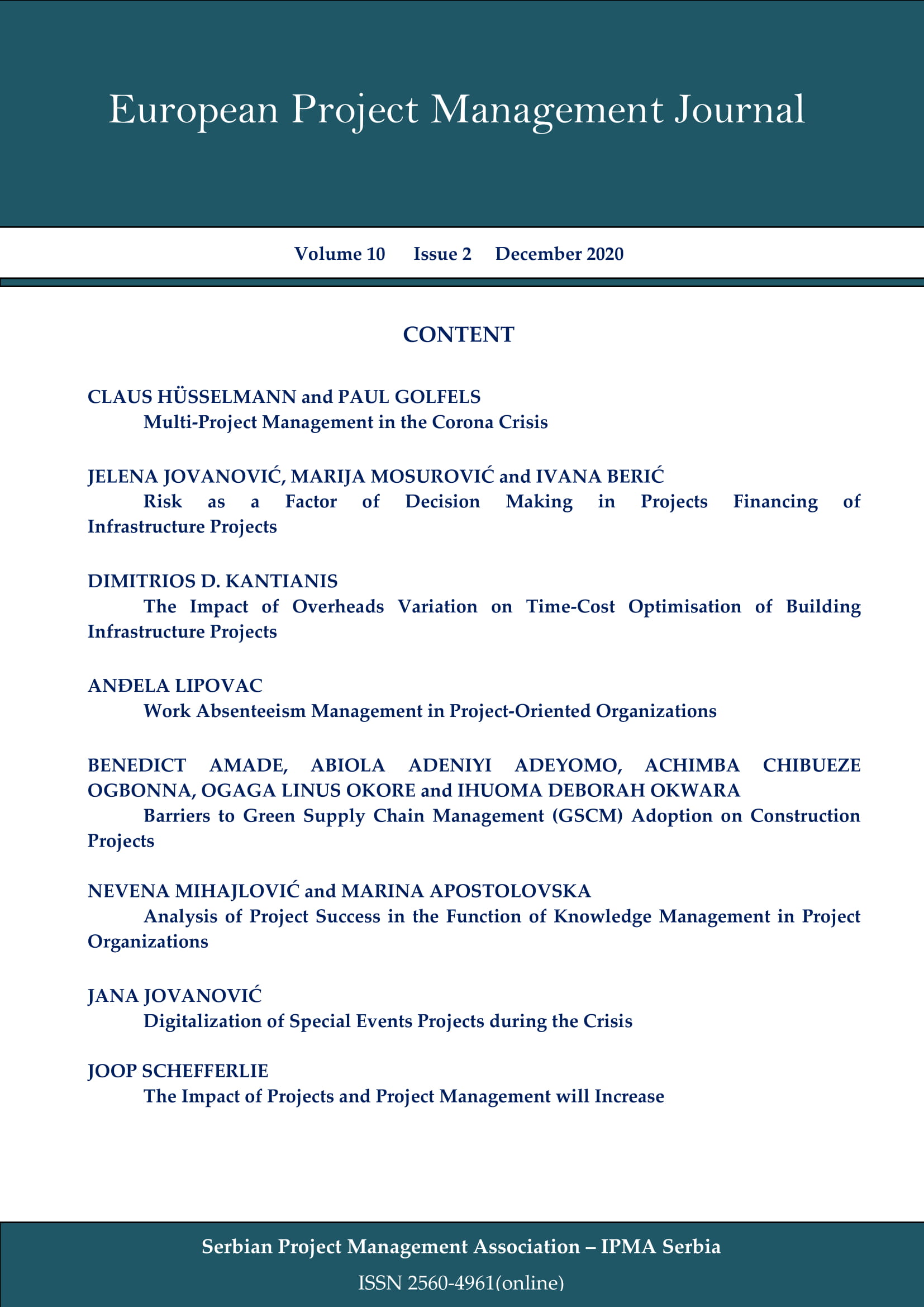 RISK AS A FACTOR OF DECISION MAKING IN PROJECTS FINANCING OF INFRASTRUCTURE PROJECTS Cover Image