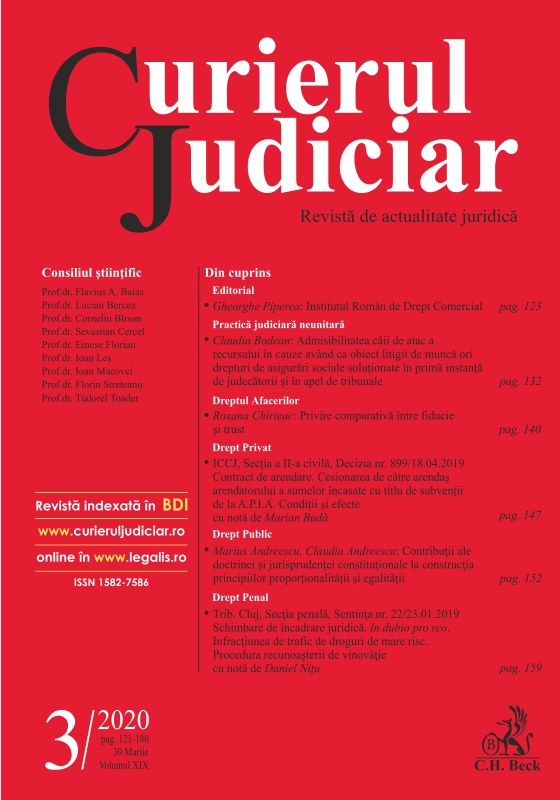 Non-unitary judicial practice. Admissibility of the second appeal in cases having as object labor disputes or social security rights settled in the first instance by the local court and in first appeal by tribunals Cover Image