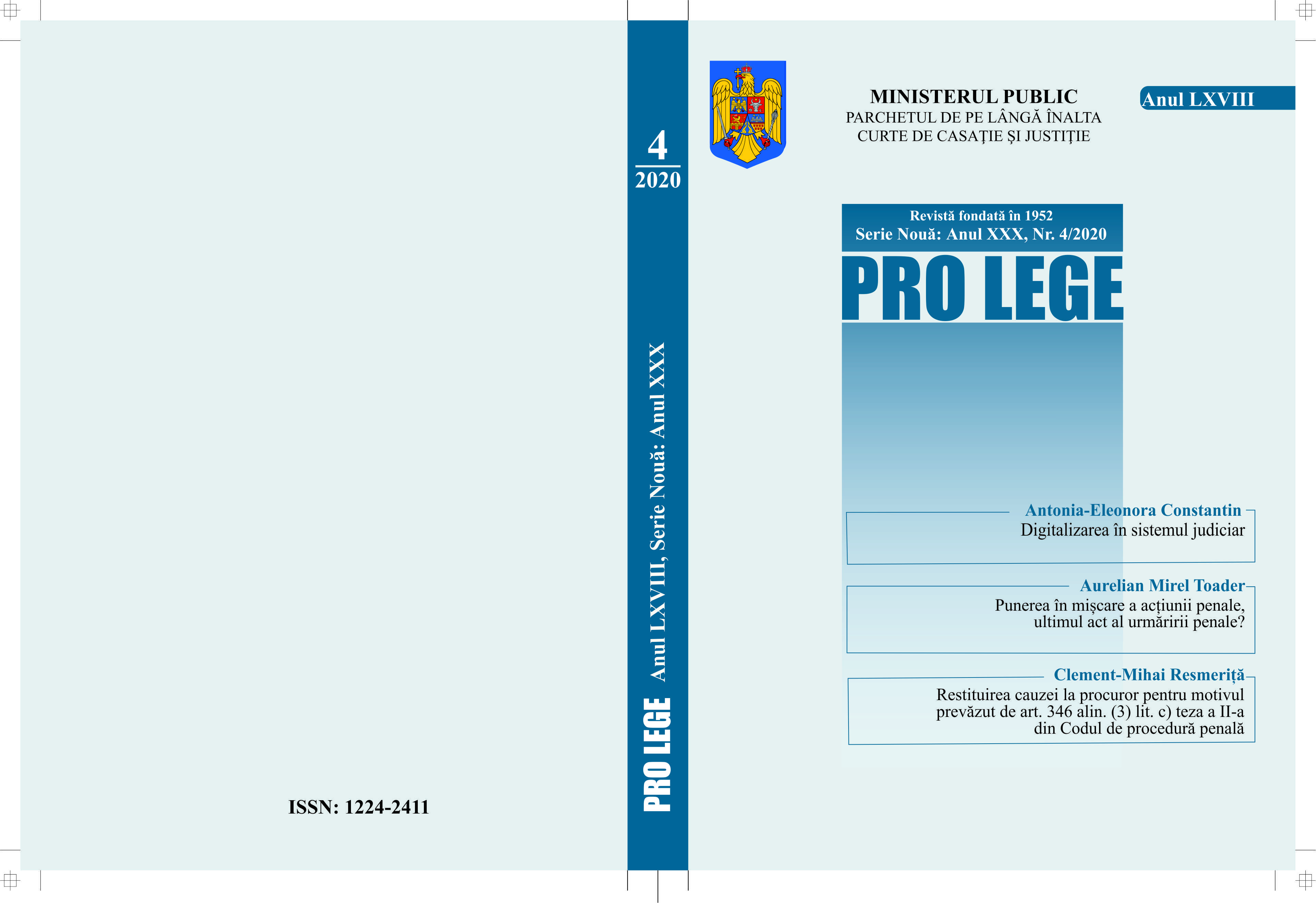 Restitution of the case to the prosecutor for the reason provided by art. 346 para. (3) letter c) Thesis II of the Criminal Procedure Code Cover Image