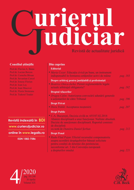 The effect of the compensatory appeal on the granting of monetary compensations requested for conditions of detention in the penitentiary, non-compliant with art. 3 of the European Convention on Human Rights Cover Image