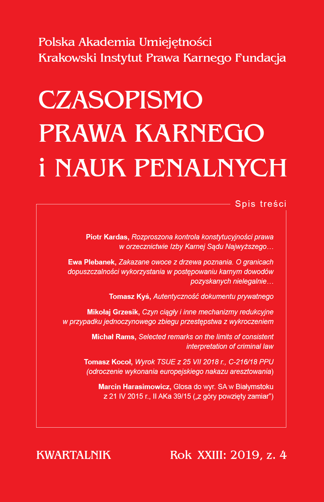 Criminal Responsibility of a Parliamentarian for Conducts Leading to a Factual Illegal Change of the Constitutional System of the Republic of Poland Cover Image