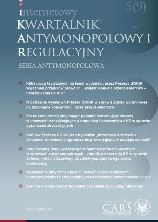 The impact of soft law on the jurisprudence of Polish courts with reference to the imposition of fines for the use of competition-restricting practices (selected examples) Cover Image