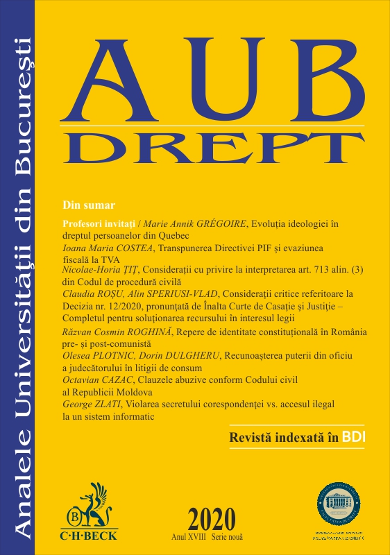 Consideraţii critice referitoare la Decizia nr. 12/2020, pronunţată de Înalta Curte de Casaţie şi Justiţie –  Completul pentru  soluţionarea recursului în interesul legii