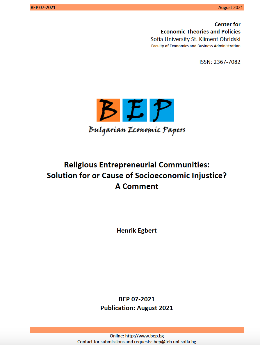 Religious Entrepreneurial Communities: Solution for or Cause of Socioeconomic Injustice? A Comment Cover Image
