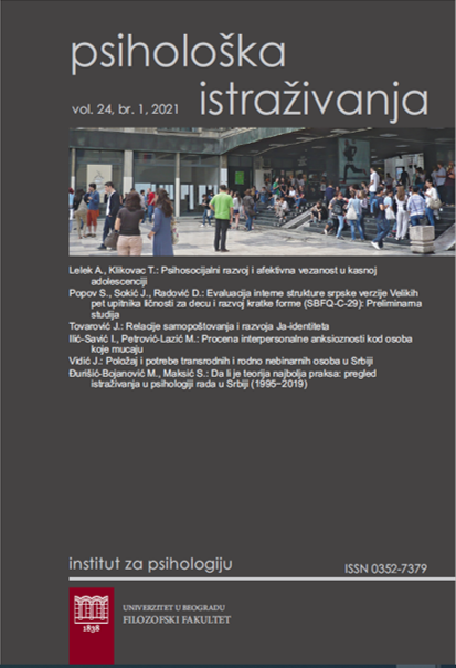 Evaluation of the internal structure of the Serbian version of the Big Five Questionnaire for Children and the development of a short form (SBFQ-C-29): A preliminary study Cover Image