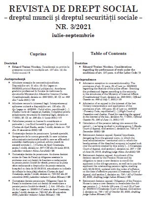 Conditions required by law to receive the risk incentive provided by art. 7 para. (5) of the O.U.G. no. 43/2020 (Craiova Court of Appeal, administrative and fiscal contentious section, decision no. 1163 of April 26, 2021) Cover Image