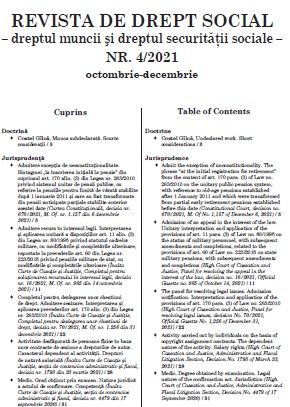 Admit the exception of unconstitutionality. The phrase “at the initial registration for retirement” from the content of art. 170 para. (3) of Law no. 263/2010 on the unitary public pension system, with reference to old-age pensions established... Cover Image