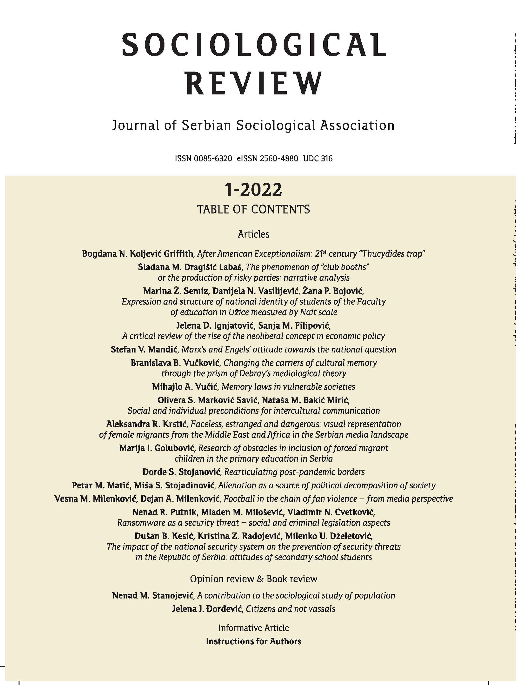 Expression and structure of national identity of students of the Faculty of education in Užice measured by Nait scale