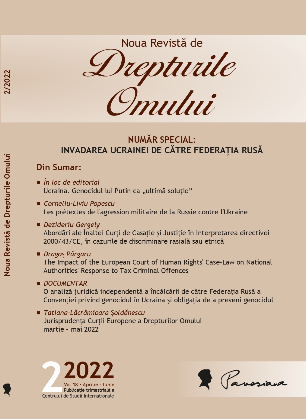 Approaches of the High Court of Cassation and Justice in interpreting national law in the light of the text and scope of Directive 2000/43/EC in cases of discrimination on the ground of racial or ethnic origin Cover Image