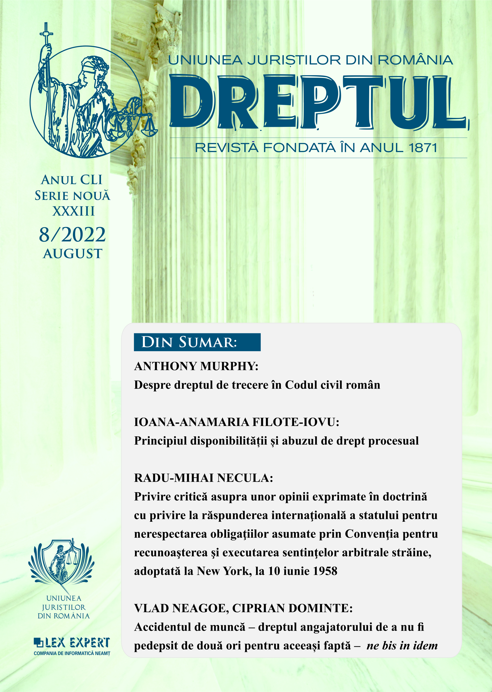 Critical view over some opinions expressed in the doctrine referring to the international responsibility of the state for non-compliance with the obligations assumed by the Convention on the Recognition and Enforcement of Foreign Arbitral Awards, ado Cover Image