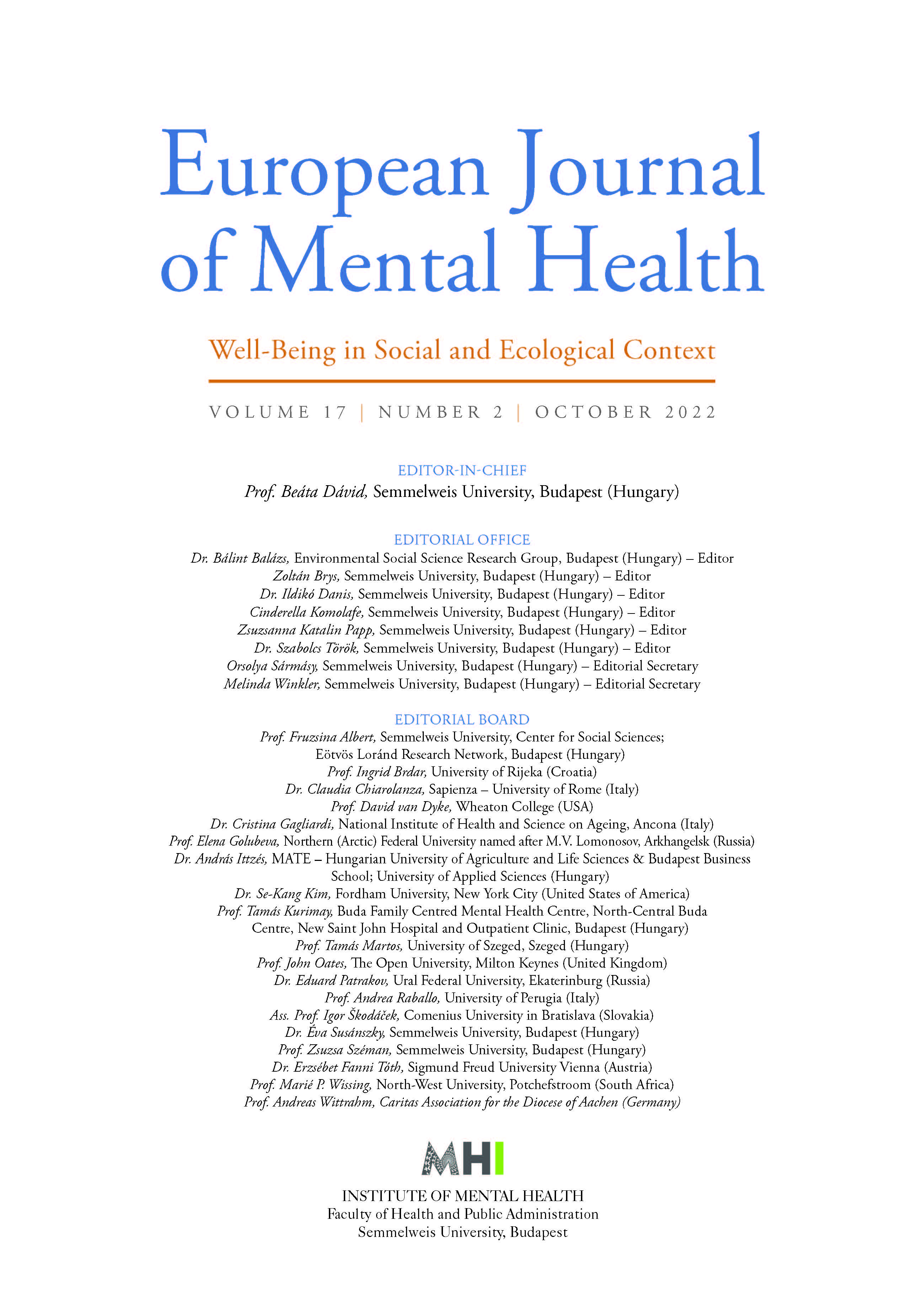 The Multifactorial Background of Helping Professionals’ Vital Exhaustion and Subjective Well-Being During the First Wave of COVID-19 in Hungary: A Cross-Sectional Study Cover Image