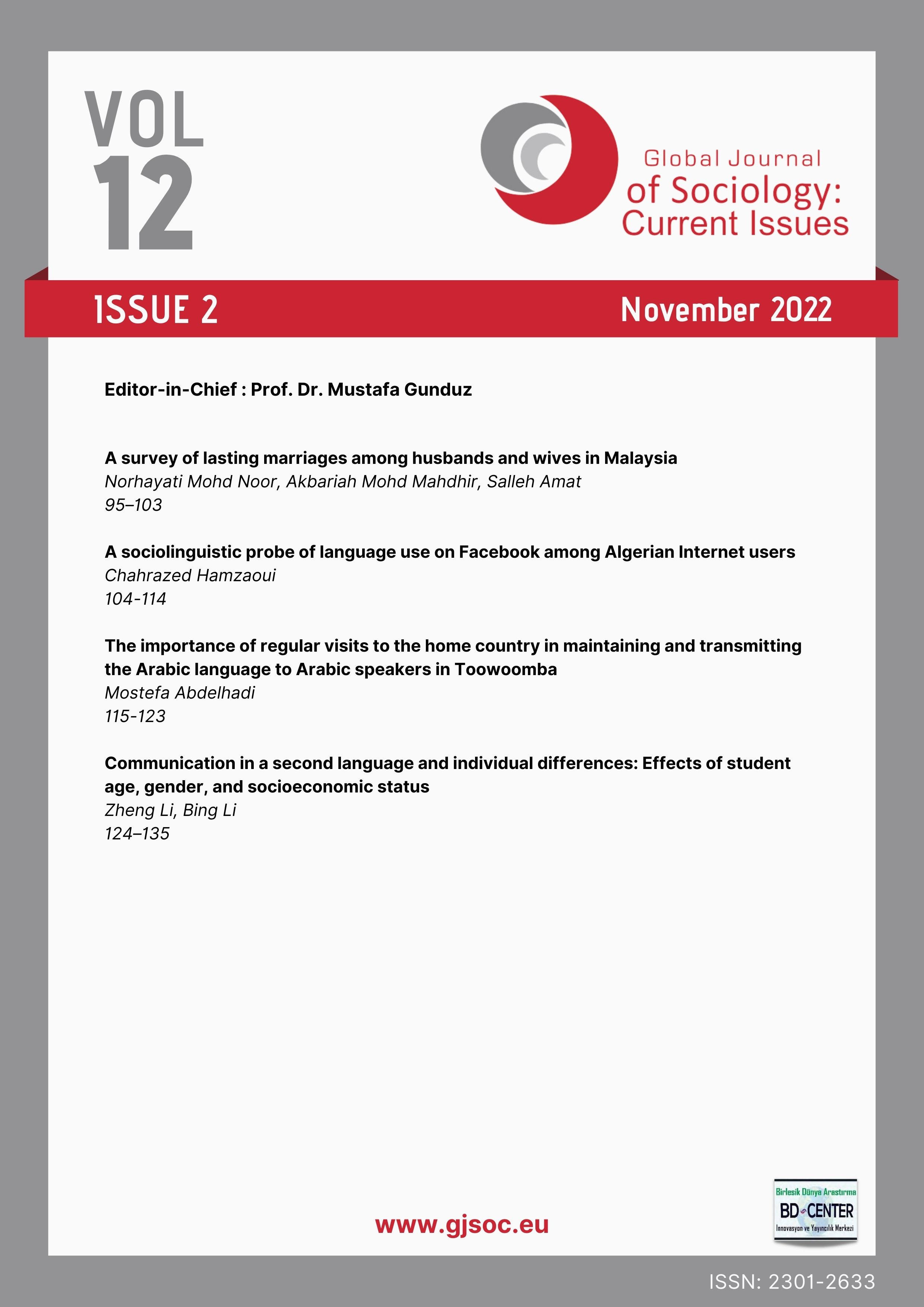 Communication in a second language and individual differences: Effects of student age, gender, and socioeconomic status Cover Image