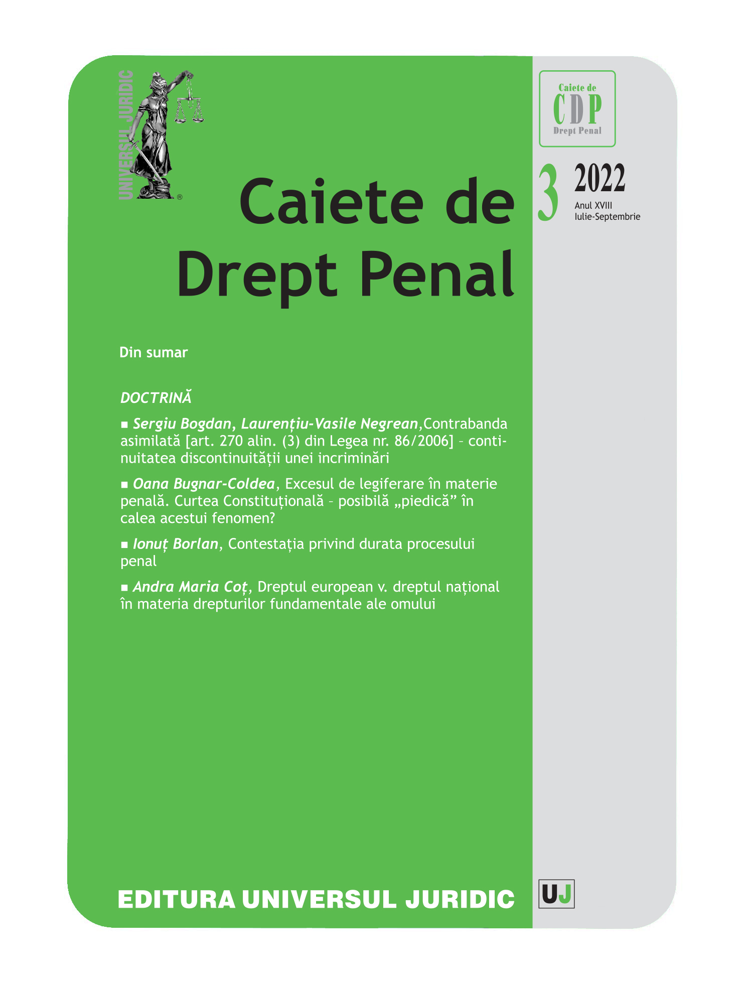 Assimilated smuggling (Article 270 paragraph 3 of Law no. 86/2006) – continuity of the discontinuity of an incrimination Cover Image