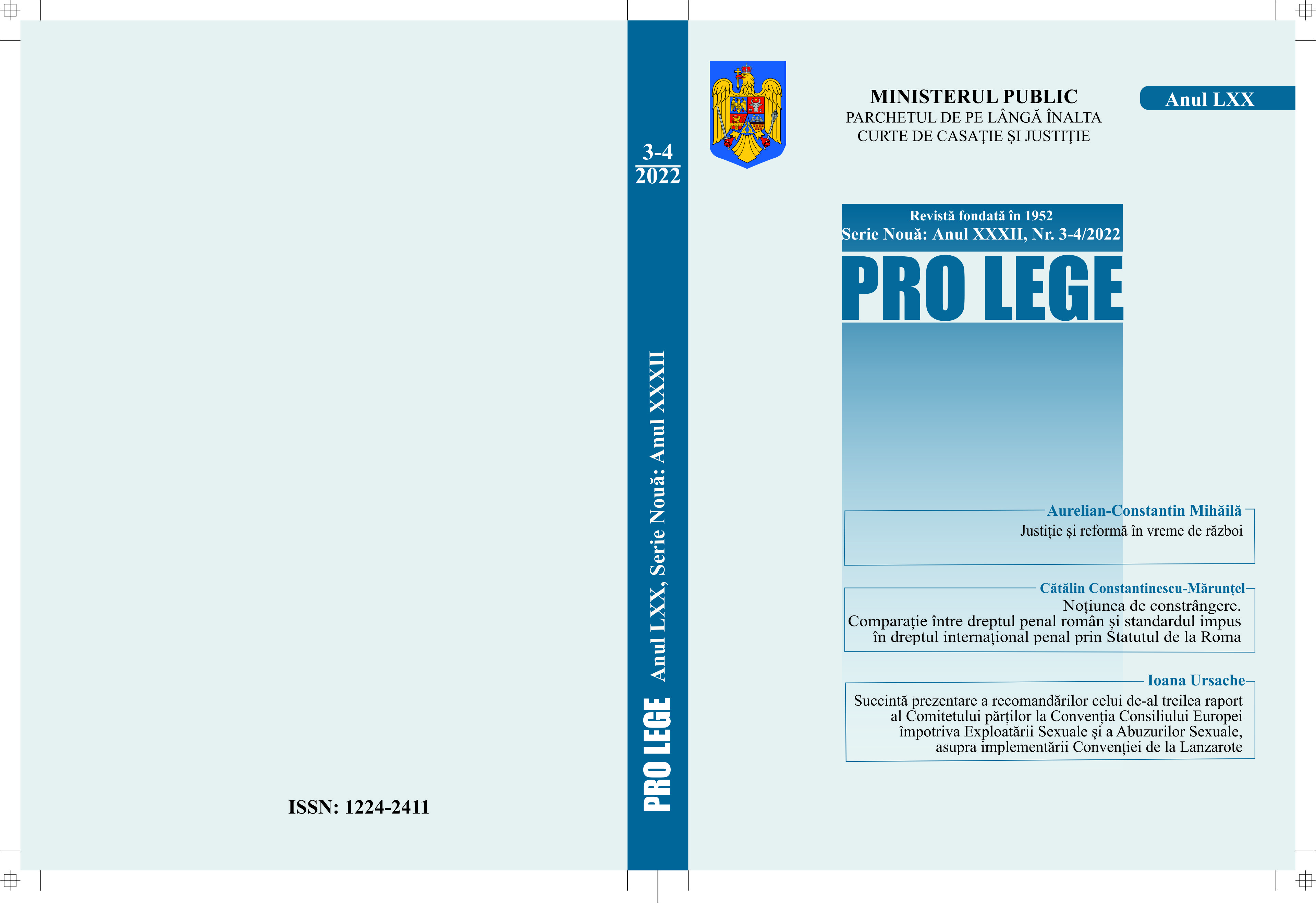 concept of coercion. Comparison between Romanian criminal law and the standard imposed in international criminal law by the Rome Statute Cover Image