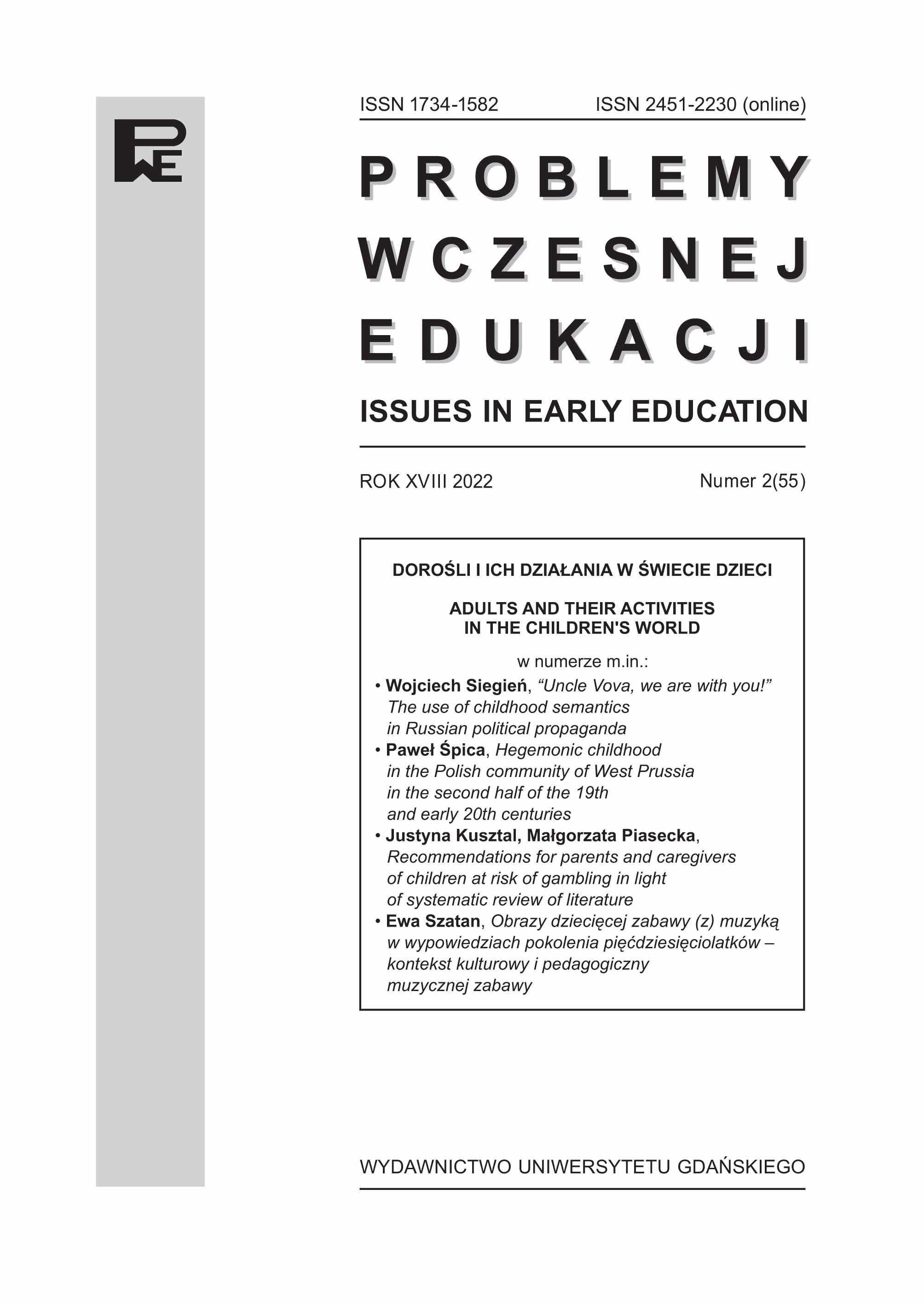 Recommendations for parents and caregivers of children
at risk of gambling in light of systematic review of literature Cover Image