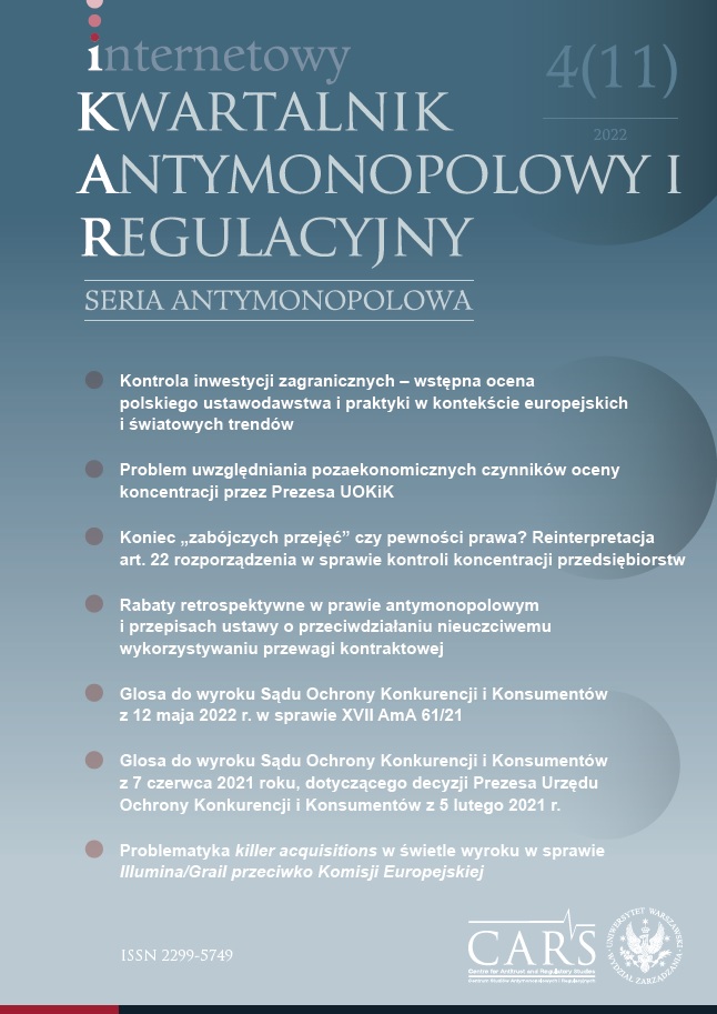 Gloss to the judgment of the Court of Competition and Consumer Protection, ref. no. no. XVII Amo 1/21 of June 7, 2021, regarding the President's decision
Office of Competition and Consumer Protection
No. DKK-34/2021 of February 5, 2021 Cover Image