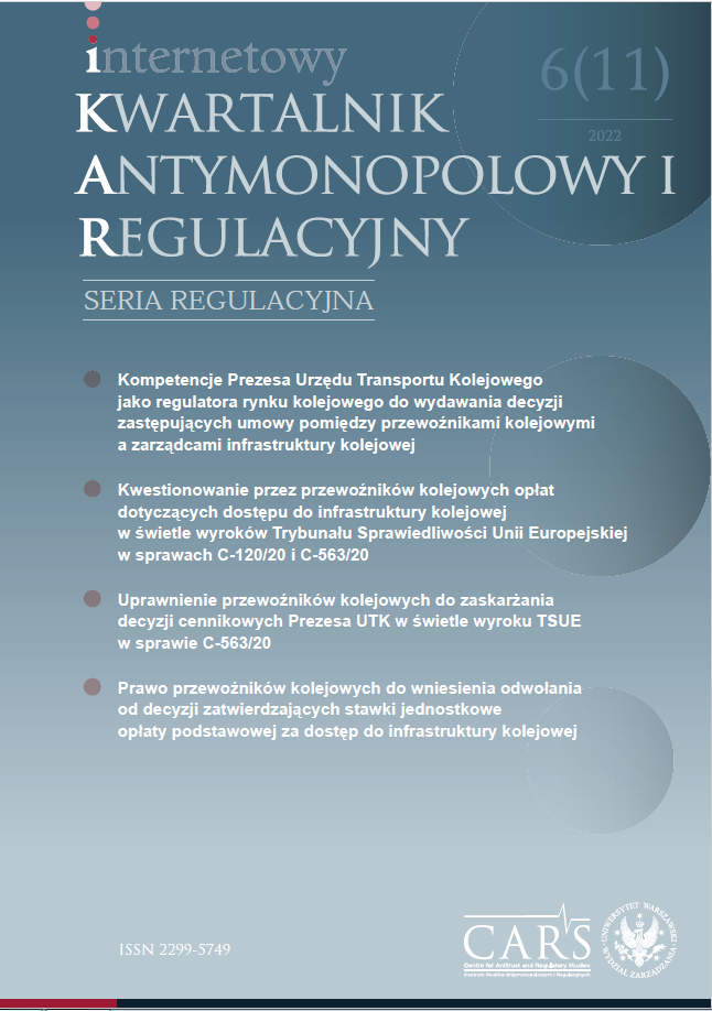 Kompetencje organu regulacyjnego
do określania opłat za dostęp do infrastruktury kolejowej w orzecznictwie Trybunału Sprawiedliwości