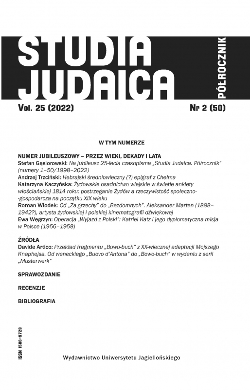 Bibliography of the Contents of the Journal Studia Judaica. Semi-annual for the Years 1998–2022 (Numbers 1–50) Cover Image
