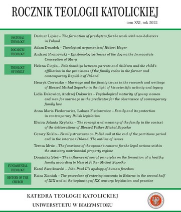 Marriage and the family issues in the research and writings of Blessed Michał Sopoćko in the light of his scientific activity and legacy