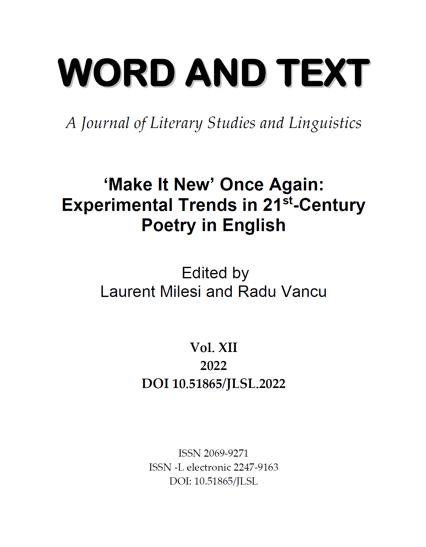 Introduction: ‘Make It New’ Once Again: Experimental Trends in 21st-Century Poetry in English