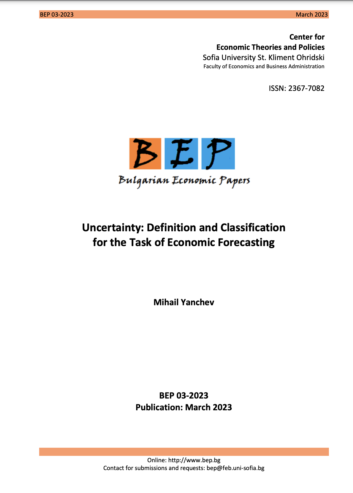 Uncertainty: Definition and Classification for the Task of Economic Forecasting Cover Image