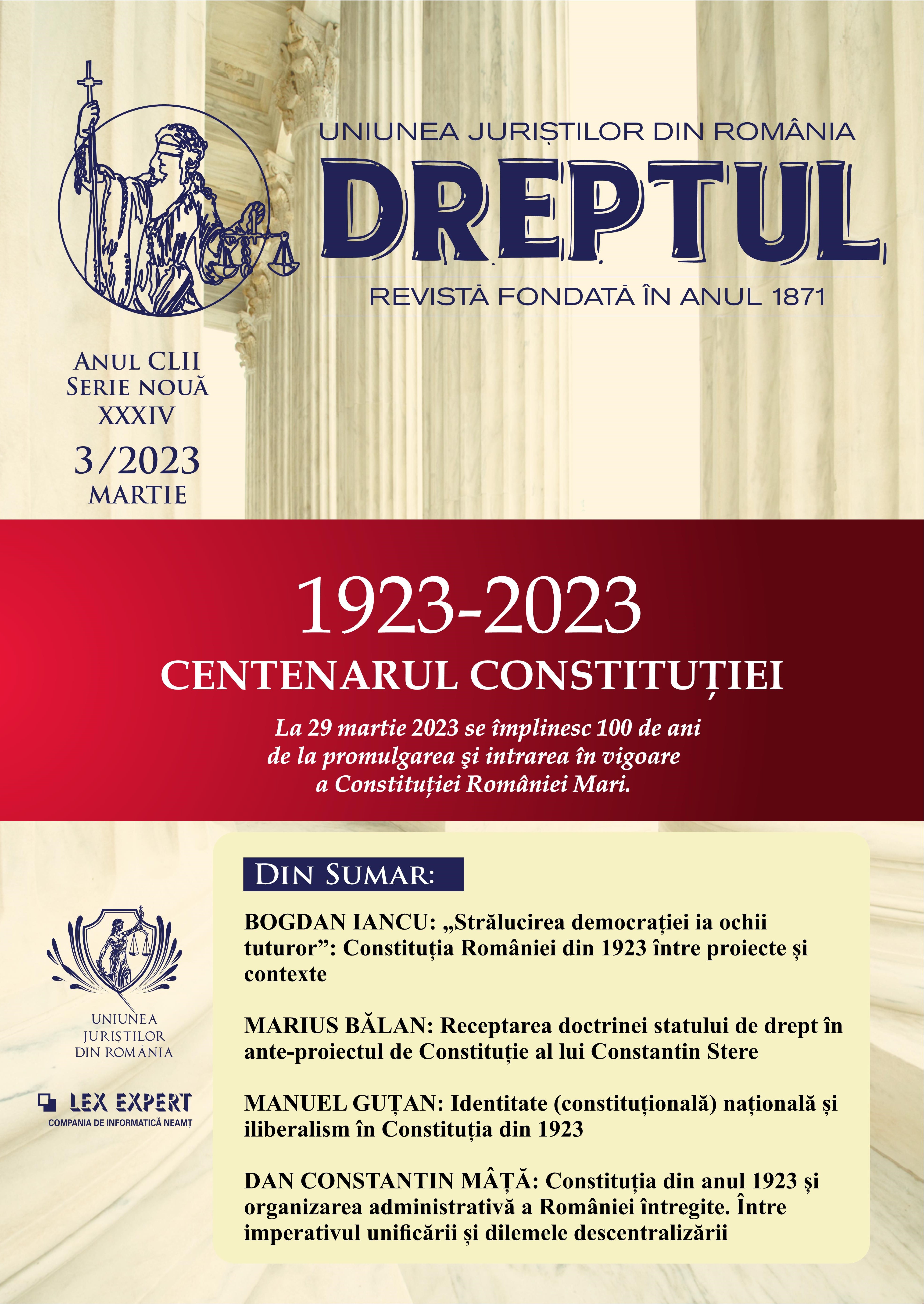 The reception of the doctrine of the rule of law in the Draft Constitution of Constantin Stere Cover Image