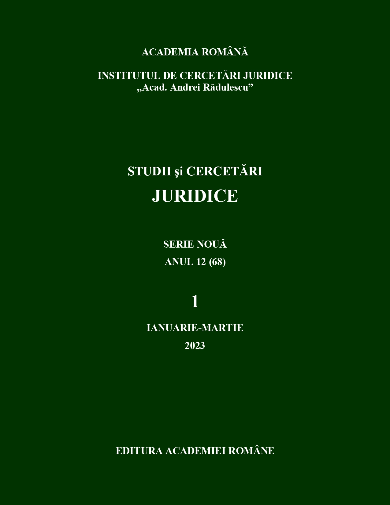 „Revue de Droit Immobilier”, no. 1 – Janvier, Editions Dalloz, Paris, 2023 Cover Image