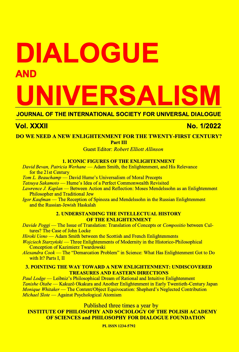 HOW DO WE SHAPE A REFORM OF THE 21ST-CENTURY HUMAN WORLD IN AN ENLIGHTENMENT SPIRIT? ON PROJECTS BY ROBERT E. ALLINSON AND MICHAEL H. MITIAS Cover Image