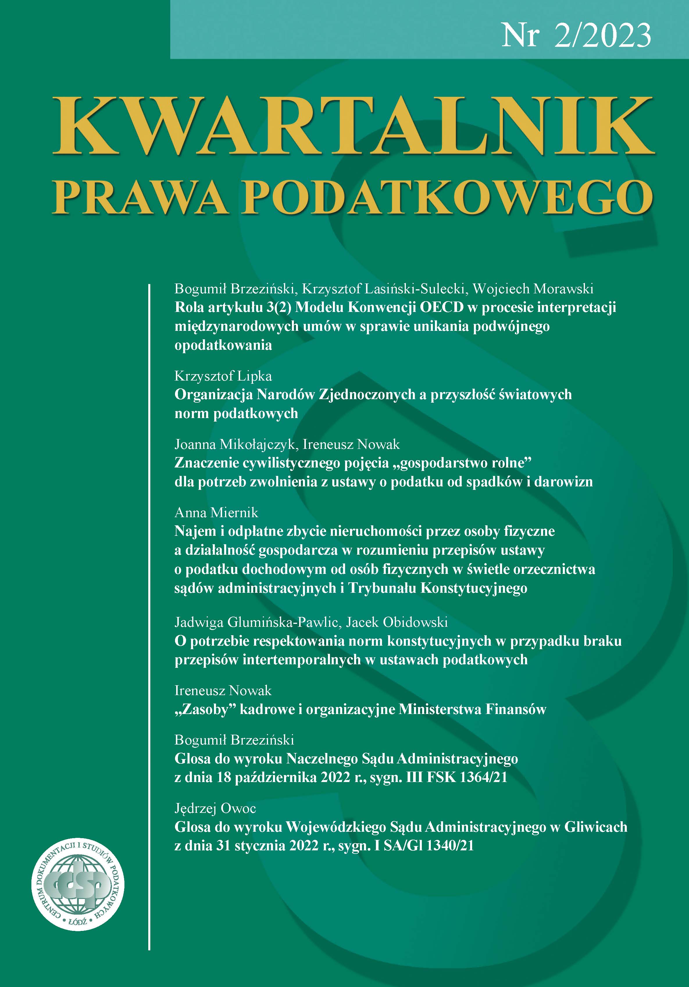 Rola artykułu 3(2) Modelu Konwencji OECD w procesie interpretacji międzynarodowych umów w sprawie unikania podwójnego opodatkowania