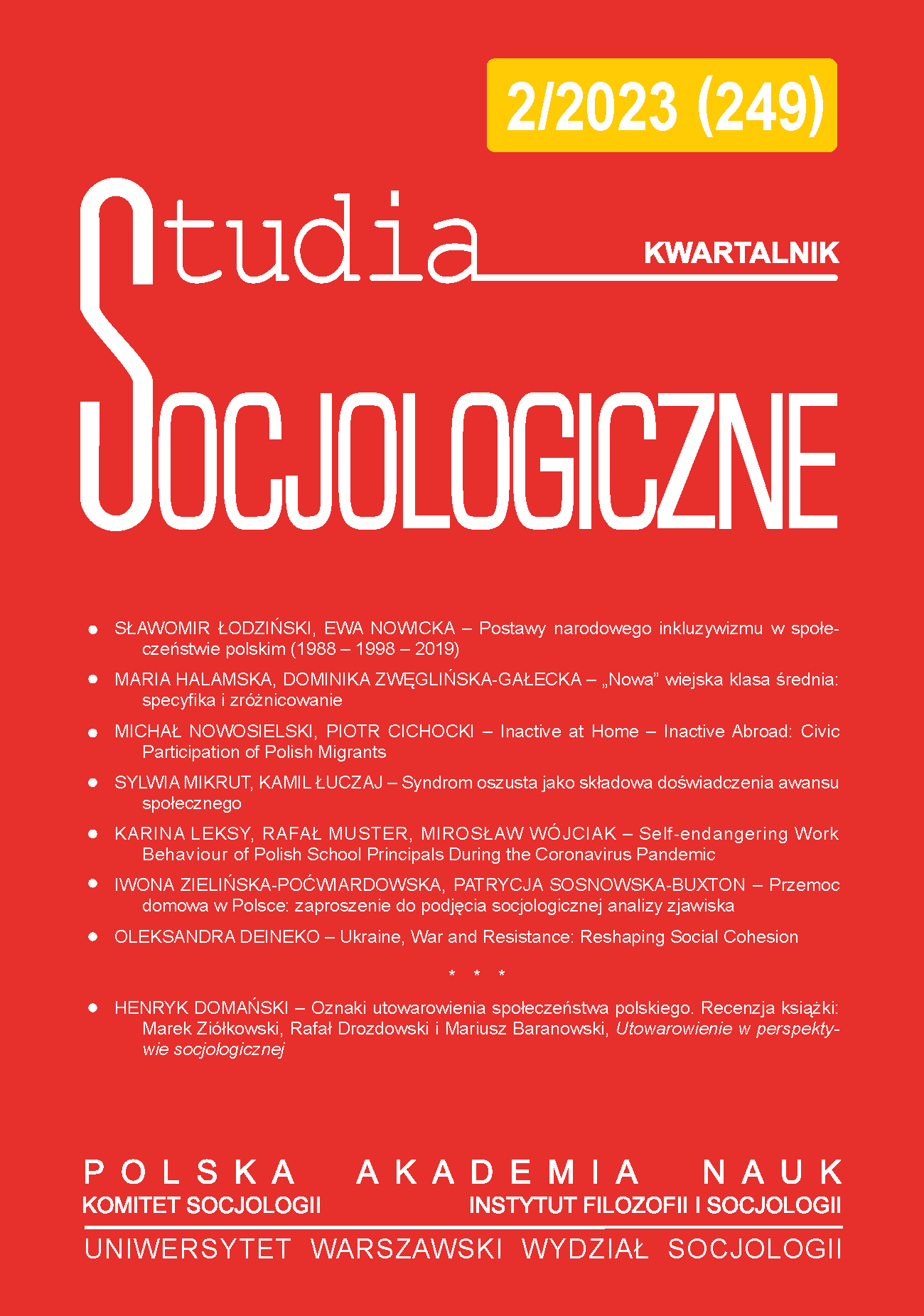 Self-endangering Work Behaviour of Polish School Principals During the Coronavirus Pandemic Cover Image
