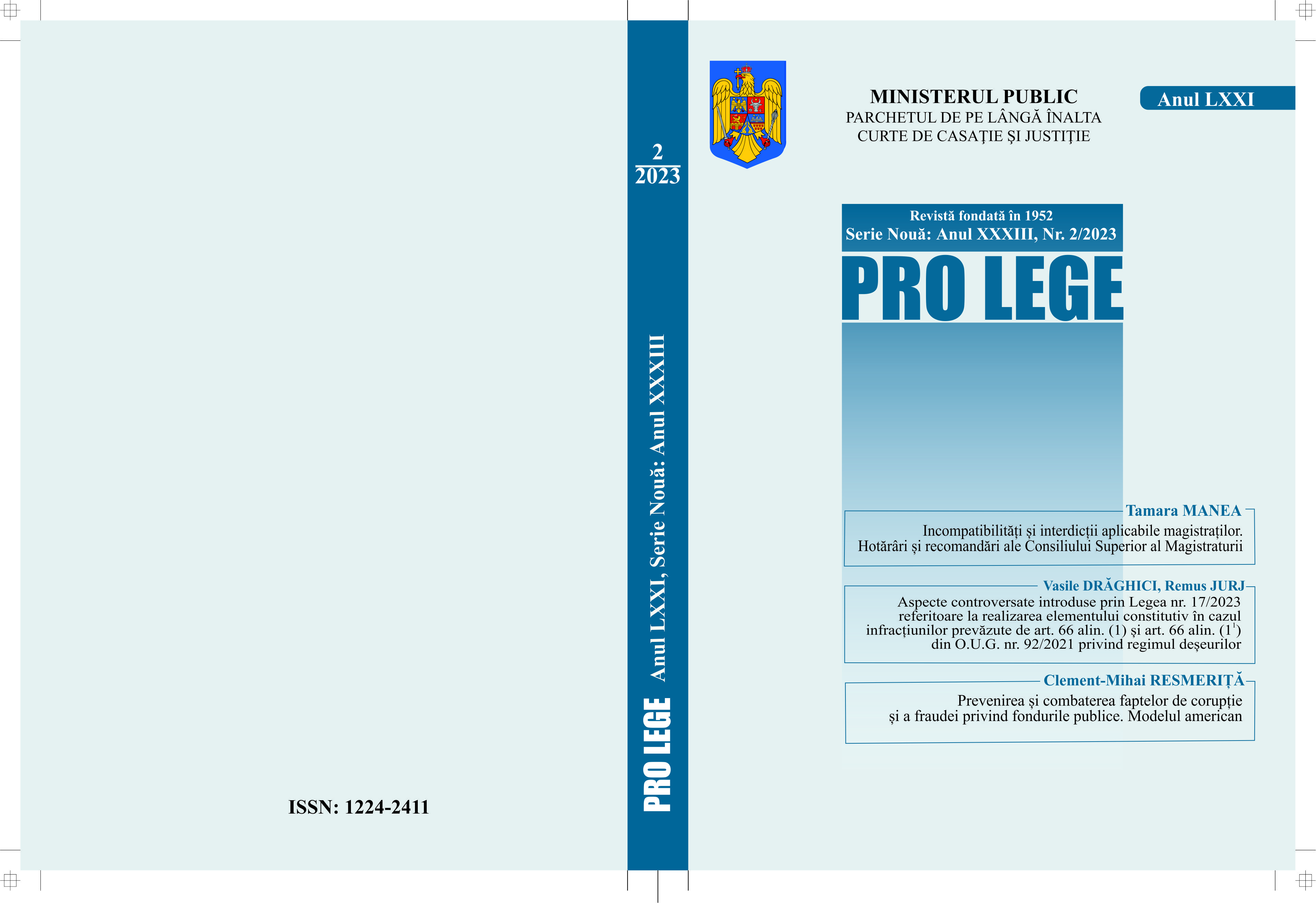 Controversial aspects introduced by Law no. 17/2023 regarding the realization of the constituent element in the case of the crimes provided for by art. 66 para. (1) and art. 66 para. (11) of the Emergency Order no. 92/2021 on the waste regime Cover Image