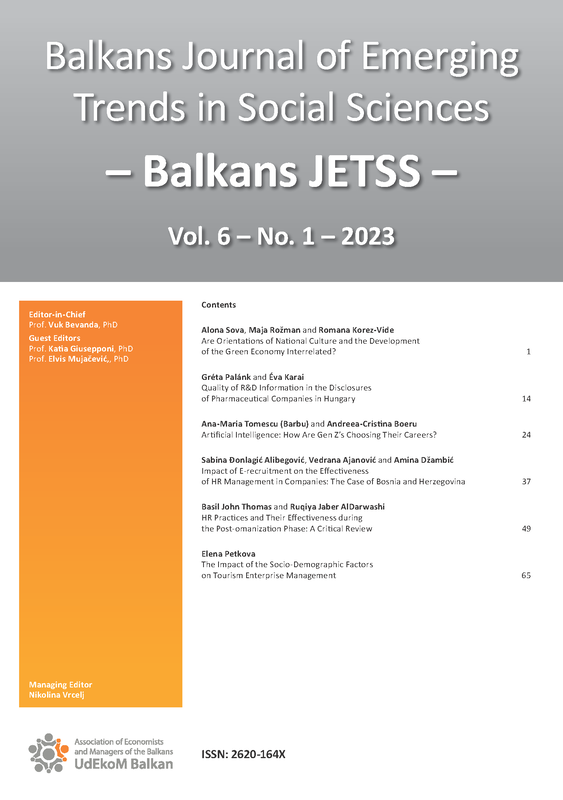 IMPACT OF E-RECRUITMENT ON THE EFFECTIVENESS OF HR MANAGEMENT IN COMPANIES: THE CASE OF BOSNIA AND HERZEGOVINA Cover Image