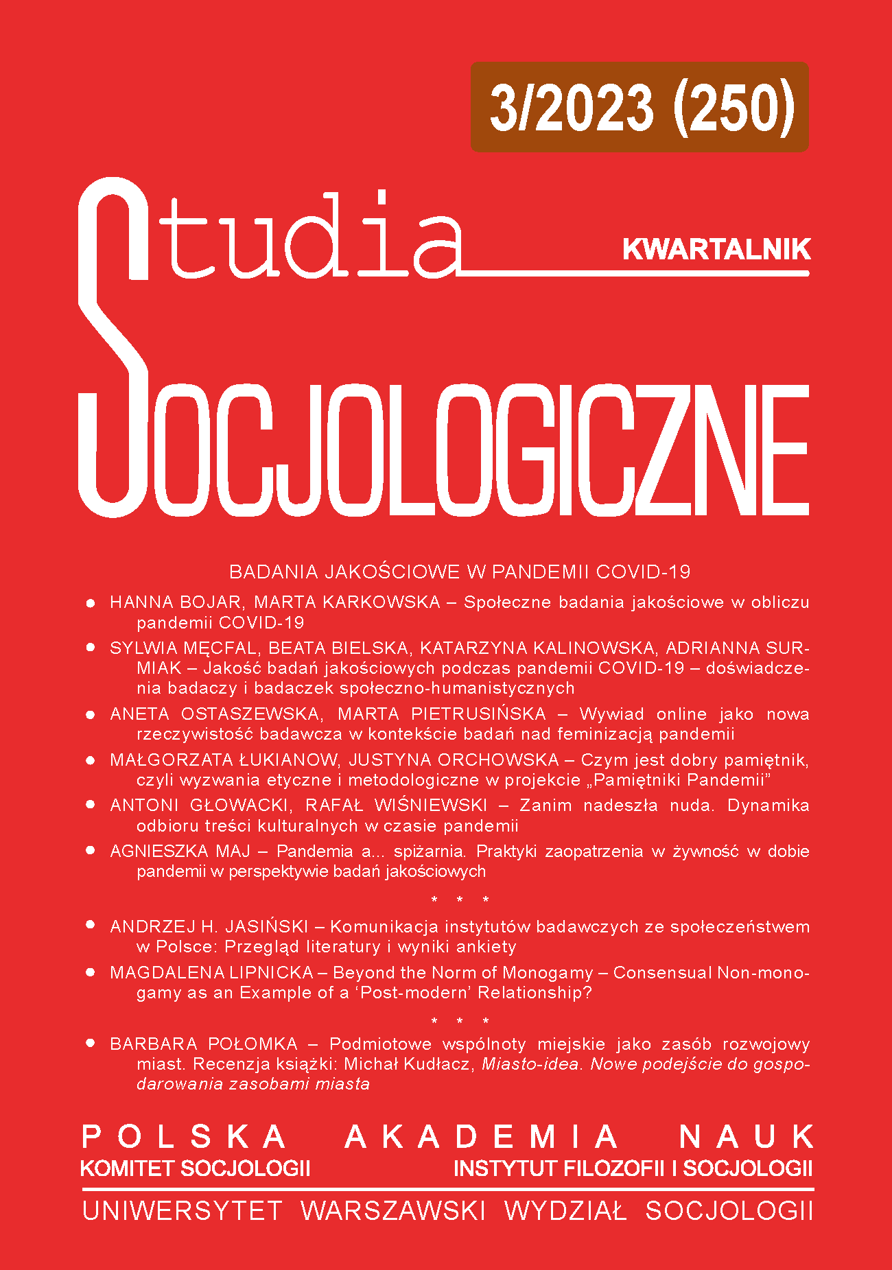 Pandemic and… Pantry. Qualitative Research Perspective on Food Provisioning Practices in the Era of the Pandemic Cover Image