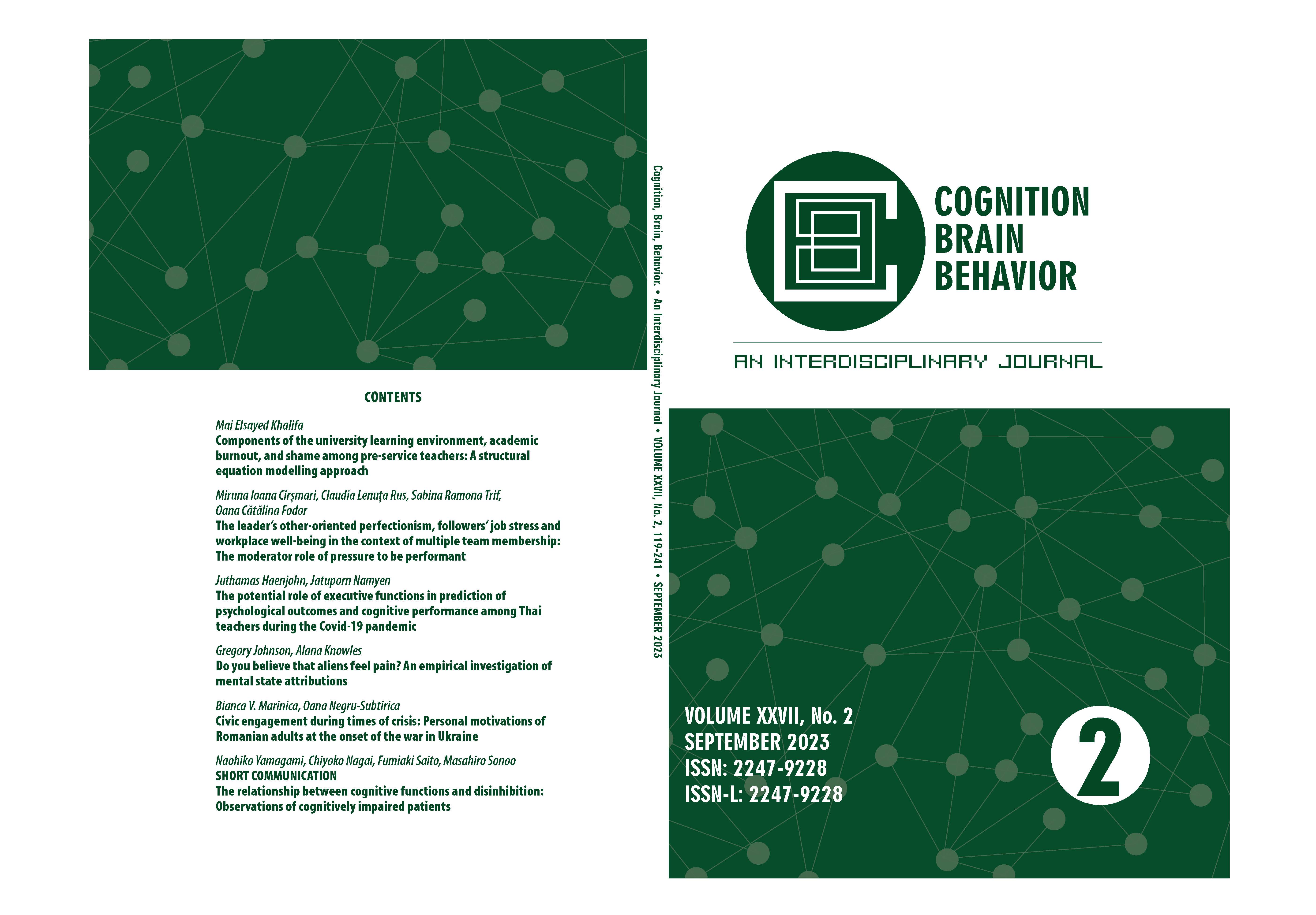 The potential role of executive functions in prediction of psychological outcomes and cognitive performance among Thai teachers during the Covid-19 pandemic Cover Image