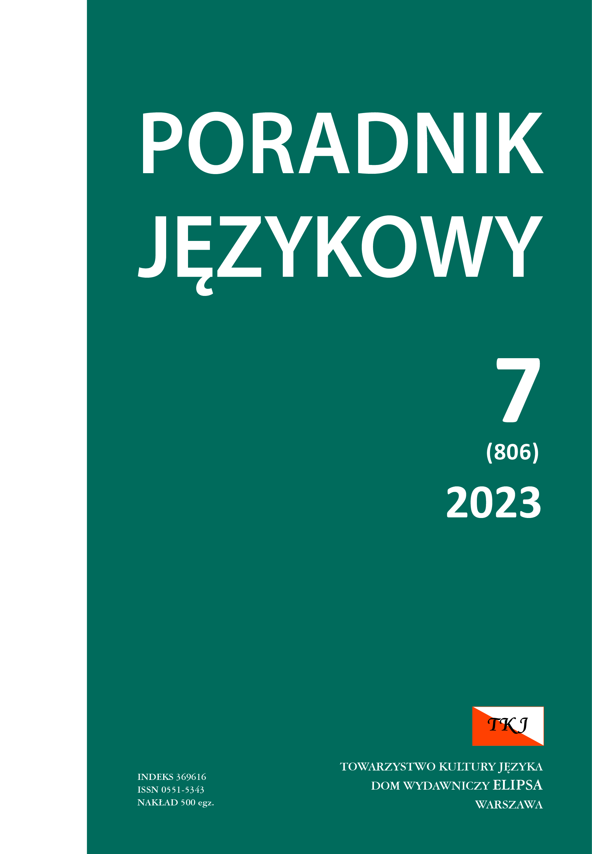 ANALYSIS OF THE SOCIOLECT OF THE WARSAW ENTHUSIASTS OF URBAN TRANSPORT Cover Image