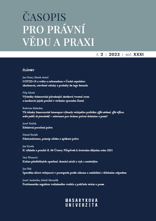 Three Effects of the French Concept of Public Policy Exception (effet atténué, effet réflexe, ordre public de proximité) – Relevance for Czech Legal Doctrine and Practice? Cover Image